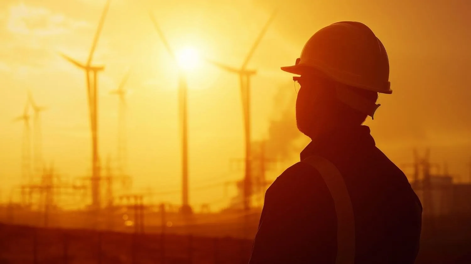 ZARENA professional at a wind and solar site at sunset